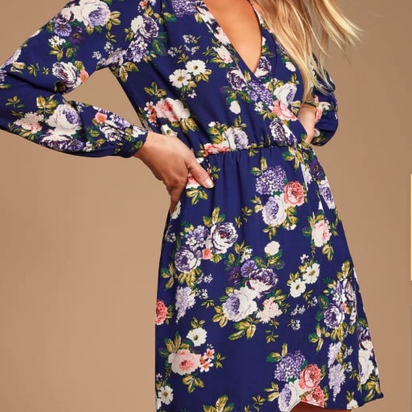Lulus Dresses & Skirts - Lulus Wrap Navy Floral Print Dress